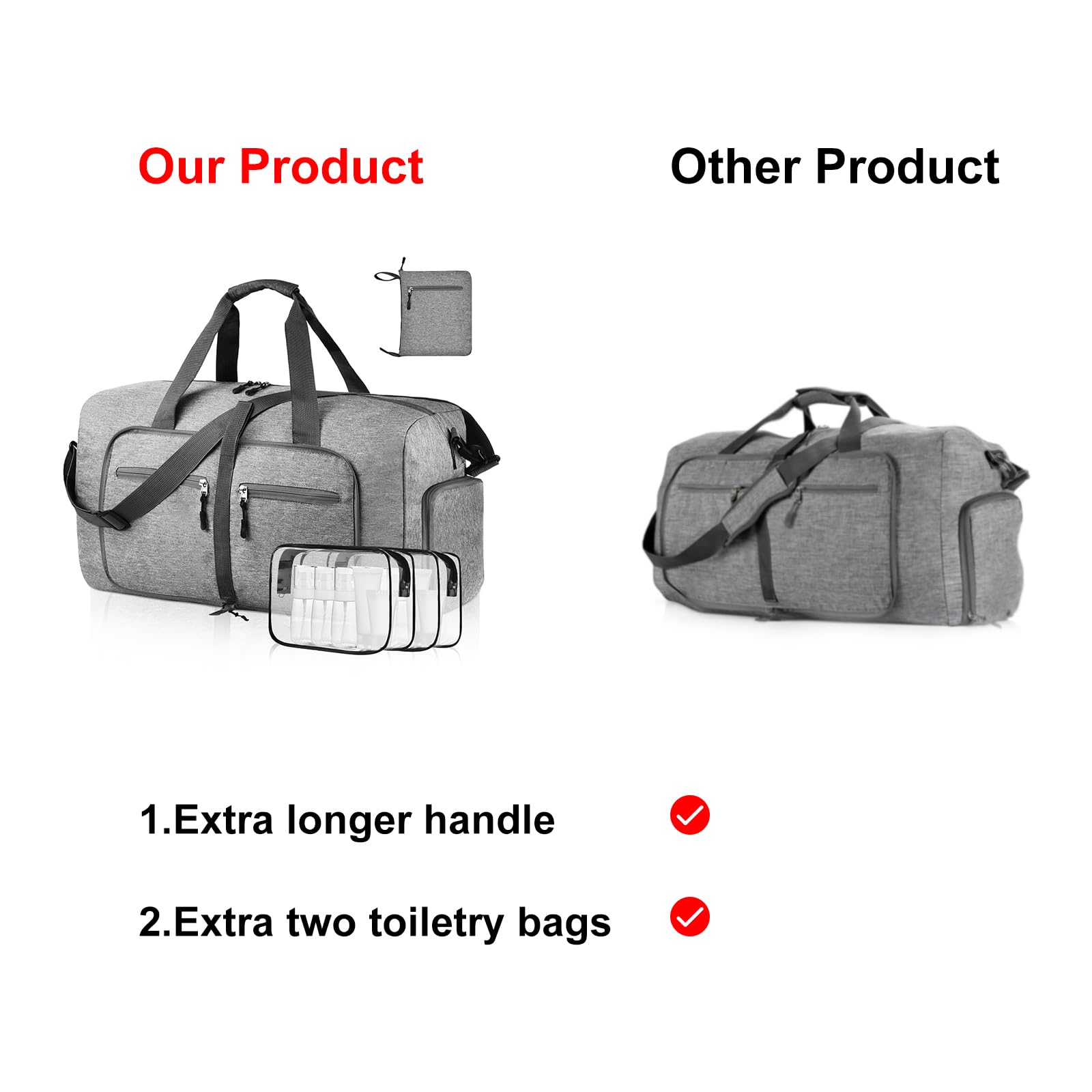 Dimayar Travel Duffle Bag for Men - Foldable Duffel Bag with Shoes Compartment - Overnight Bags Waterproof & Tear Resistant(85L,Grey)