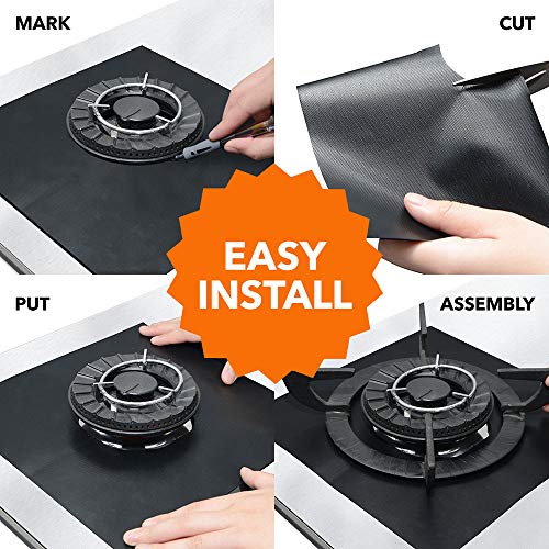 Stove Burner Covers - Gas Stove Protector, Stove top Range Protectors, Set Top Burner Covers Black, Non Stick Reusable, Stove Cover, Easy to Clean, Double Thickness