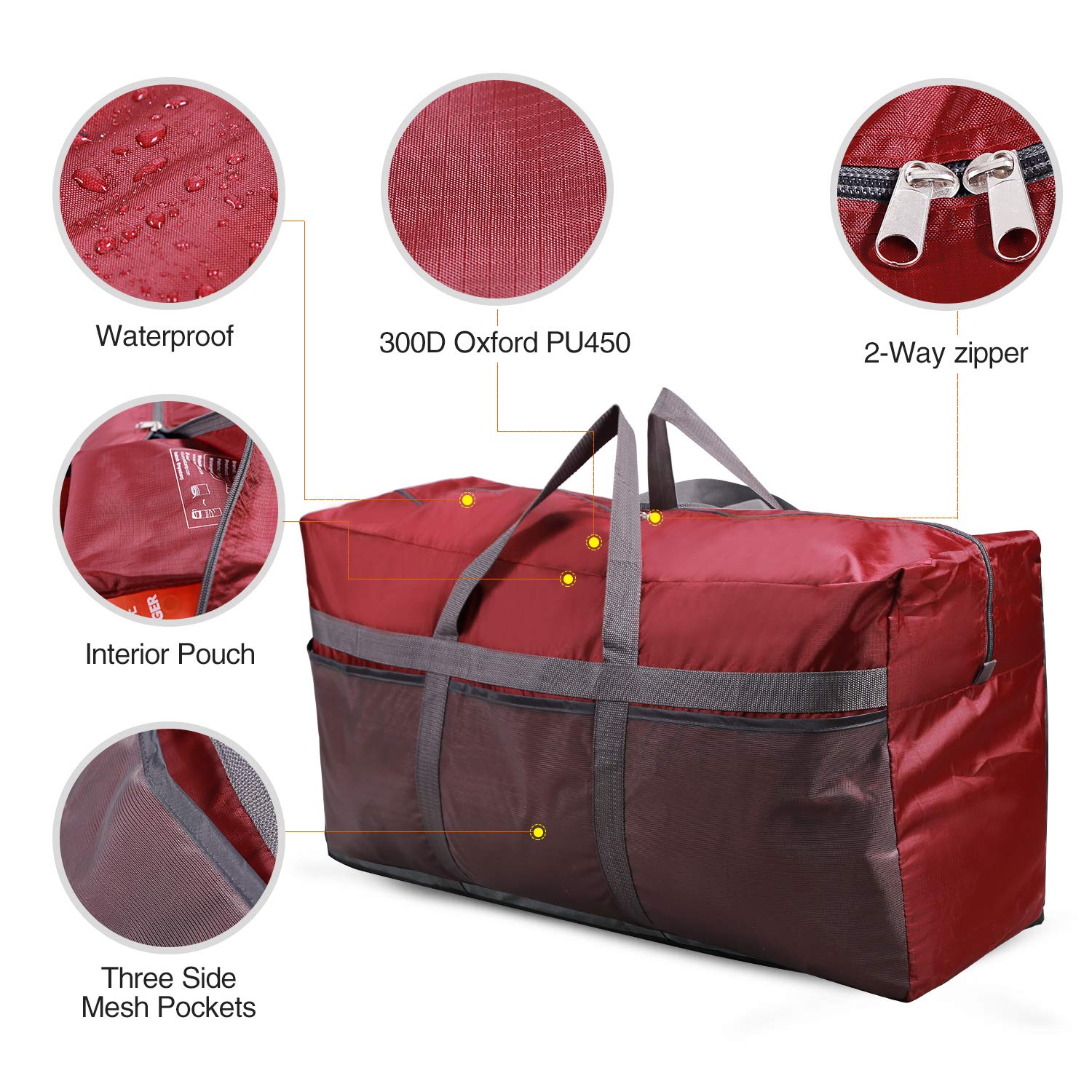 REDCAMP 96L Extra Large Duffle Bag Lightweight, Water Resistant Travel Duffle Bag Foldable for Men Women, Wine Red