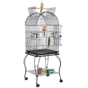 Yaheetech 59-Inch Rolling Standing Medium Dome Open Top Bird Cage for Parrots Cockatiels Sun Conures Parakeets Lovebirds Budgies Finches Canary Pet Bird Cage with Removable Stand