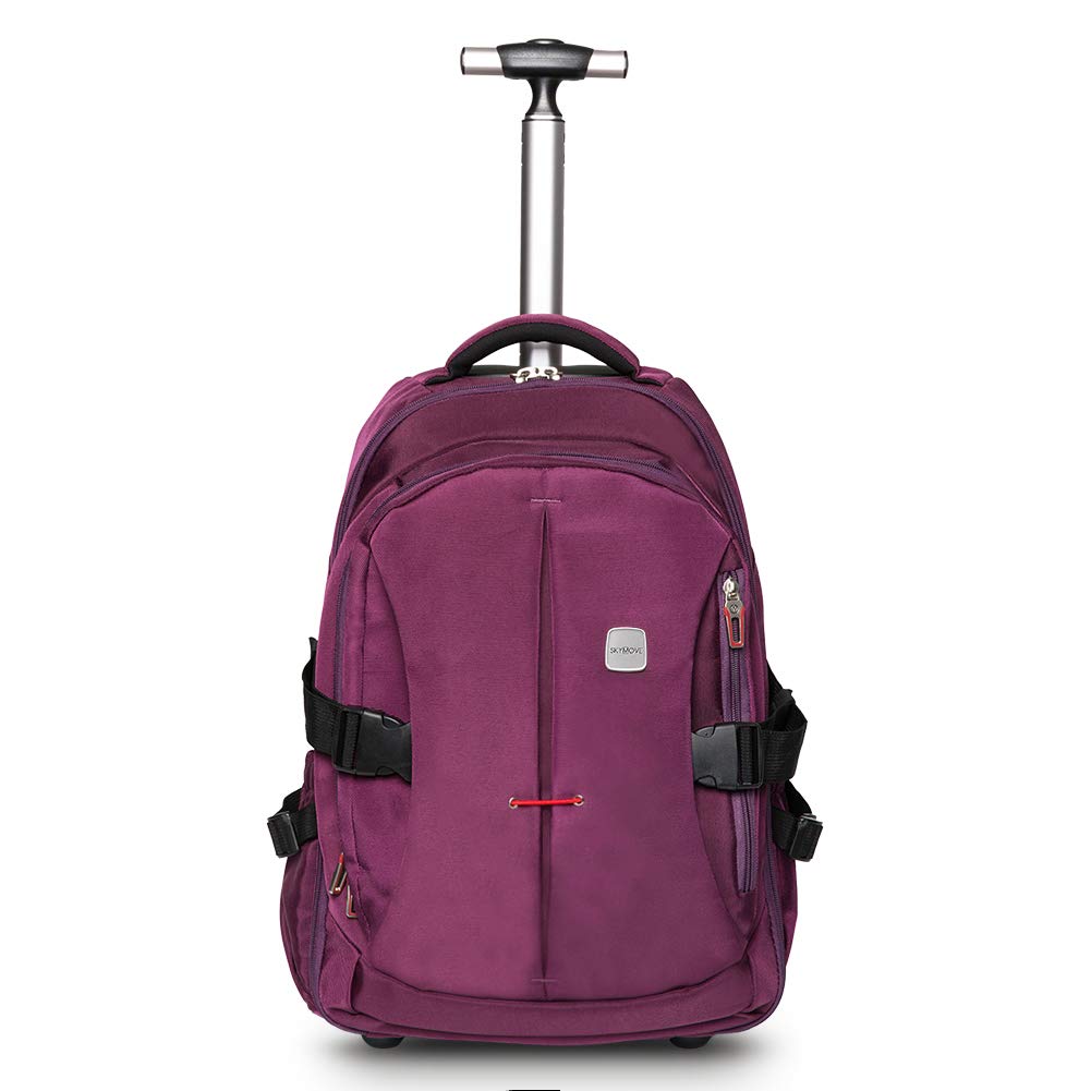 SKYMOVE 19 inches Wheeled Rolling Backpack for Business Men Women Adults College Computer Laptop Books Travel Carry-on Bag, Purple