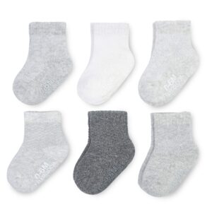 fruit of the loom baby 6-pack all weather crew-length socks, mesh & thermal stretch - unisex, girls, boys (0-6 months, grey)