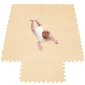 meiqicool foam play mat thick soft eva interlocking foam floor mats children yoga exercise multi jigsaw puzzle blocking board kids playmats play beige 18 piece j