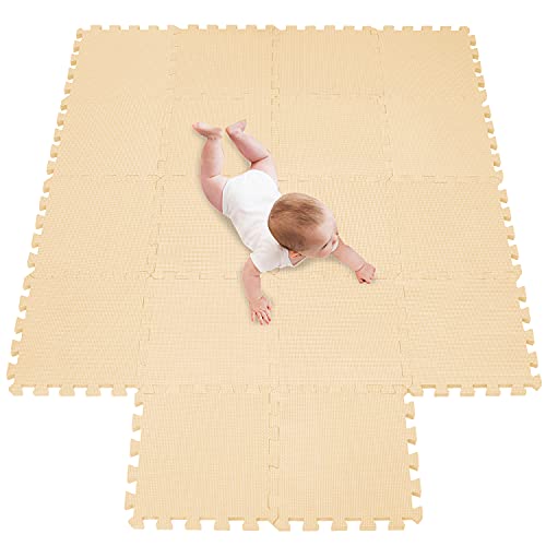 meiqicool Foam Play Mat Thick Soft EVA Interlocking Foam Floor Mats Children Yoga Exercise Multi Jigsaw Puzzle Blocking Board Kids Playmats Play Beige 18 piece J