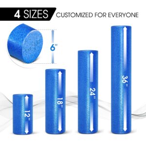 Yes4All High Density Foam Roller for Back, Variety of Sizes & Colors for Yoga, Pilates – Blue - 18 inch