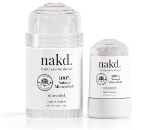 nakd. thai crystal deodorant stone – 2 salt deodorant crystal sticks, 4.25 oz. regular + 2.5 oz. travel size – all natural unscented aluminum free for women men & teens by vasarii