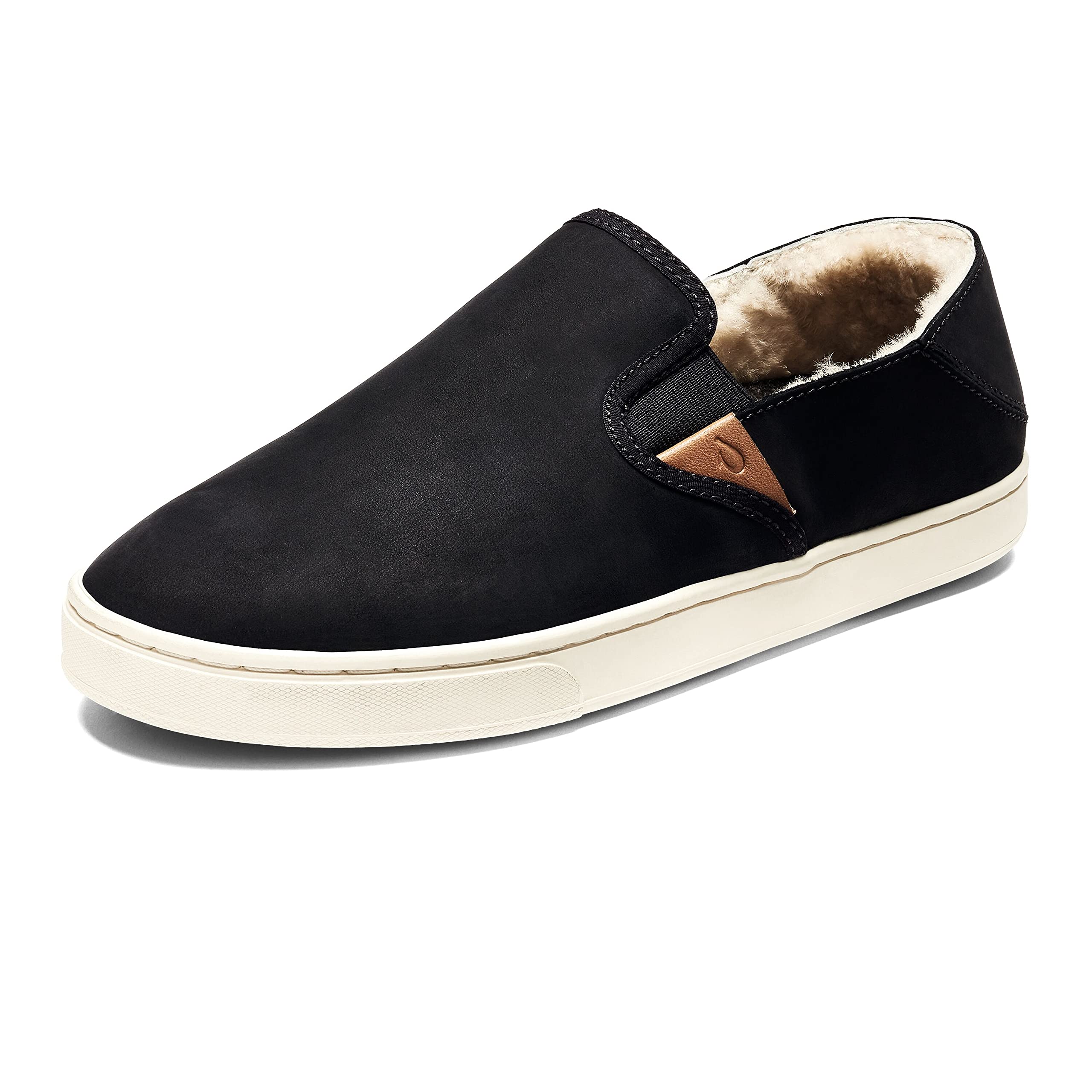 OLUKAI Pehuea Heu Women's Slip-On Sneakers, Genuine Shearling & Premium Waterproof Nubuck Leather, Cozy Slippers with Drop-In Heel Design, Lava Rock/Lava Rock, 9