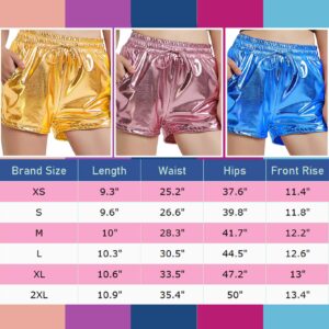 Perfashion Women's Pink Metallic Shorts Summer Shiny Yoga Elastic Waist Pants Matching with Glasses