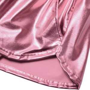 Perfashion Women's Pink Metallic Shorts Summer Shiny Yoga Elastic Waist Pants Matching with Glasses