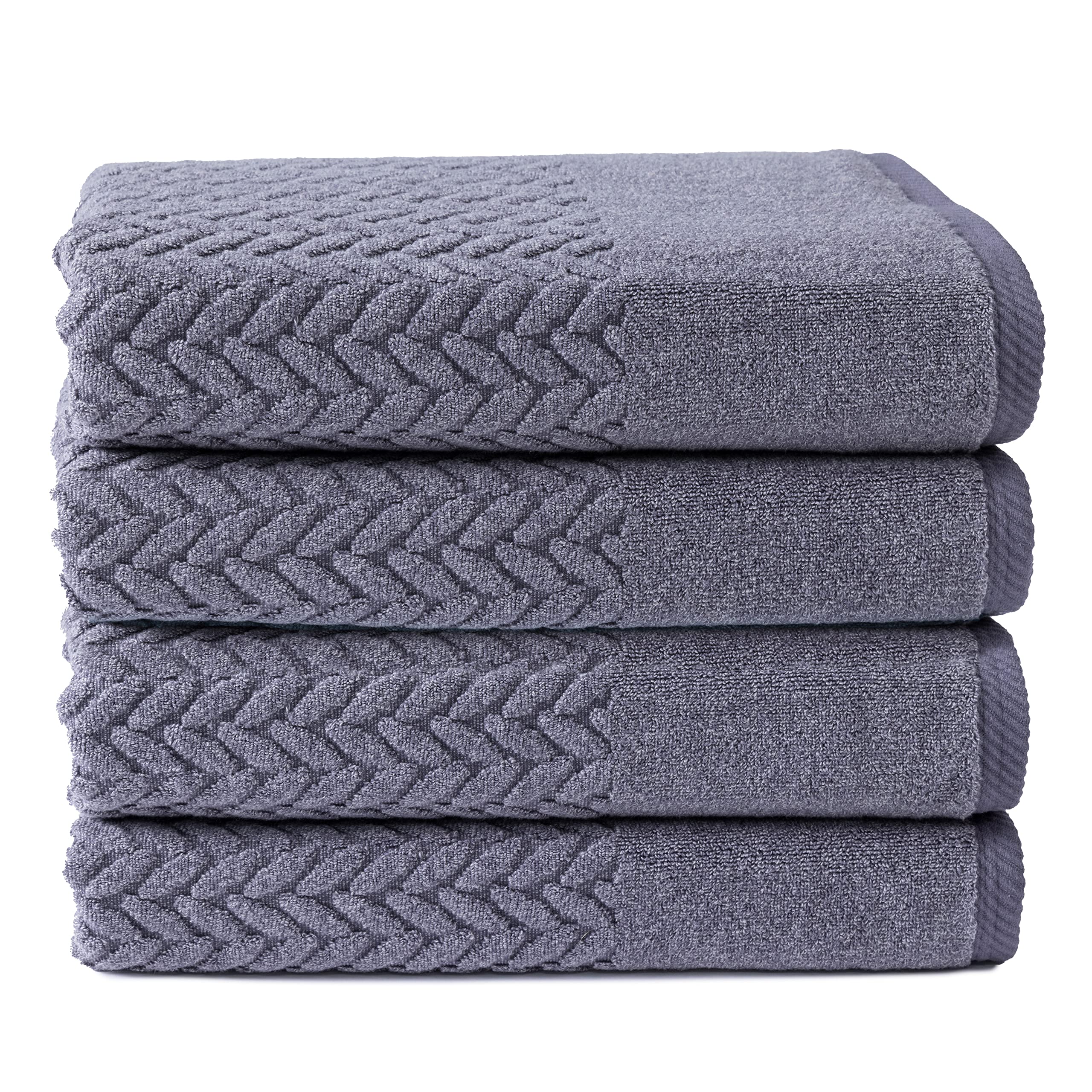 Texere 100% Organic Cotton Jacquard 650 GSM Premium Bath Towel Sets - Extra Absorbent Quick Dry and Plush (Cable, Excalibur, 4 Bath Towels)