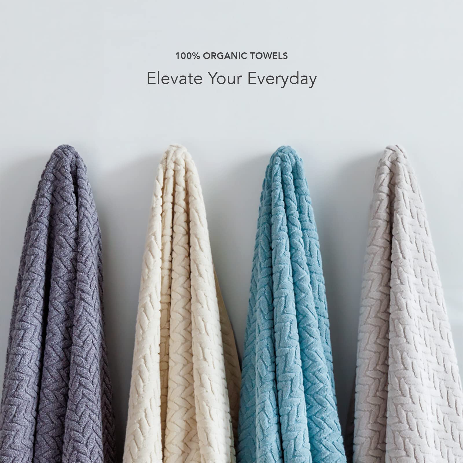 Texere 100% Organic Cotton Jacquard 650 GSM Premium Bath Towel Sets - Extra Absorbent Quick Dry and Plush (Cable, Excalibur, 4 Bath Towels)