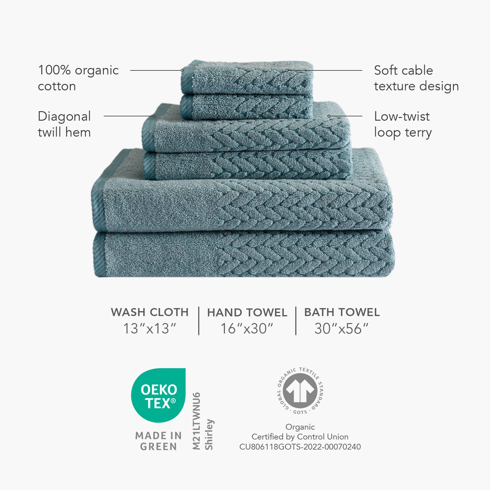 Texere 100% Organic Cotton Jacquard 650 GSM Premium Bath Towel Sets - Extra Absorbent Quick Dry and Plush (Cable, Excalibur, 4 Bath Towels)