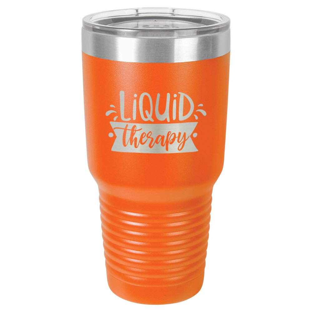 LIQUID THERAPY Orange 30 oz Tumbler With Straw and Slide Top Lid | Stainless Steel Travel Mug | Compare To Yeti Rambler