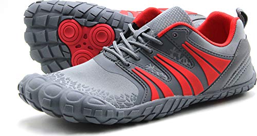 Oranginer Men's Barefoot Shoes Wide Toe Box Comfy Breathable Quick Dry 5 Fingers Shoes for Men Gray/Red Size 9.5