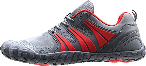 Oranginer Men's Barefoot Shoes Wide Toe Box Comfy Breathable Quick Dry 5 Fingers Shoes for Men Gray/Red Size 9.5