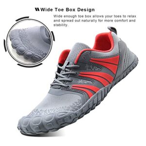 Oranginer Men's Barefoot Shoes Wide Toe Box Comfy Breathable Quick Dry 5 Fingers Shoes for Men Gray/Red Size 9.5