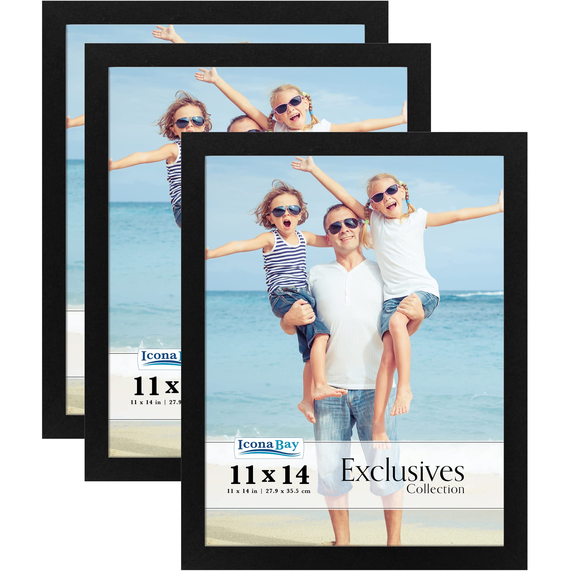 Icona Bay 11x14 Picture Frames (Black, 3 Pack), Sturdy Wood Composite Photo Frames 11 x 14, Sleek Design, Table Top or Wall Mount, Exclusives Collection