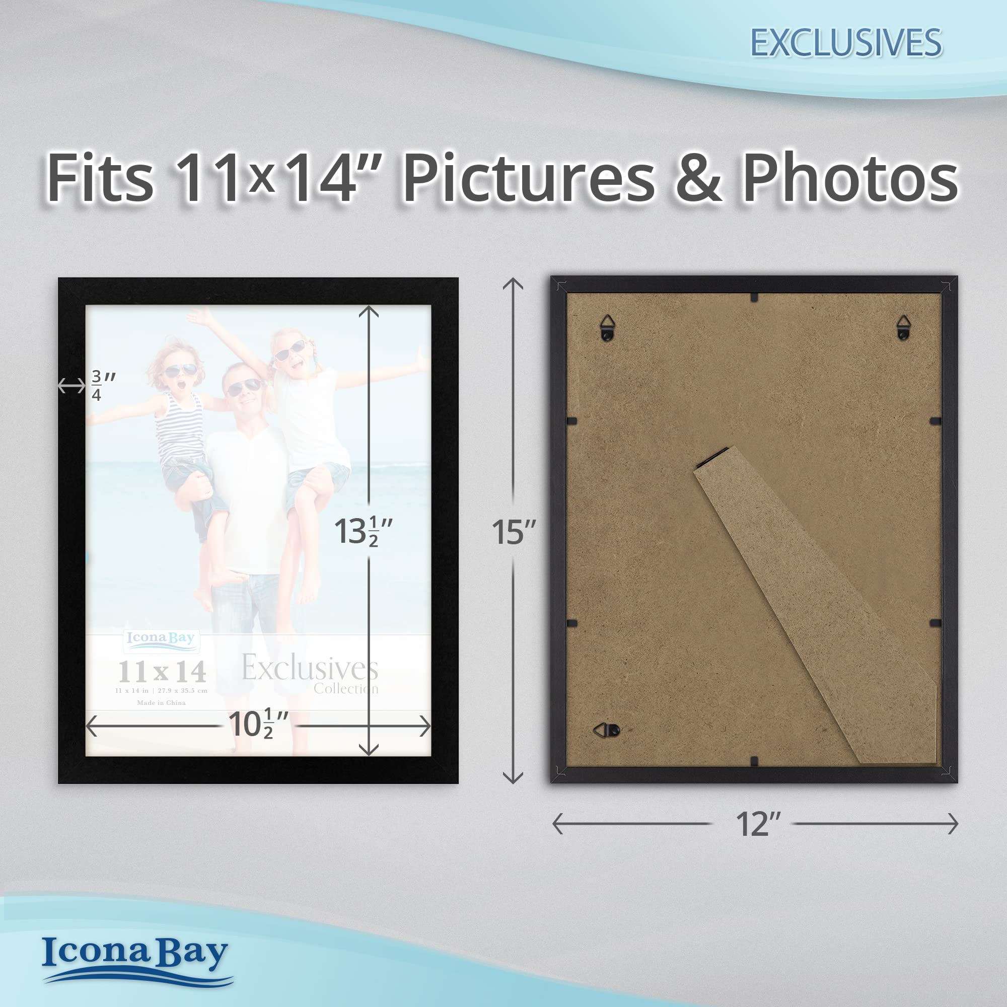 Icona Bay 11x14 Picture Frames (Black, 3 Pack), Sturdy Wood Composite Photo Frames 11 x 14, Sleek Design, Table Top or Wall Mount, Exclusives Collection