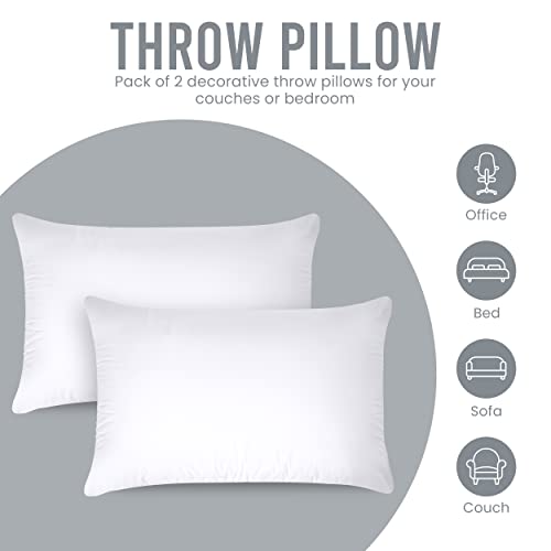 Utopia Bedding Throw Pillows Insert (Pack of 2, White) - 12 x 20 Inches Bed and Couch Pillows - Indoor Decorative Pillows