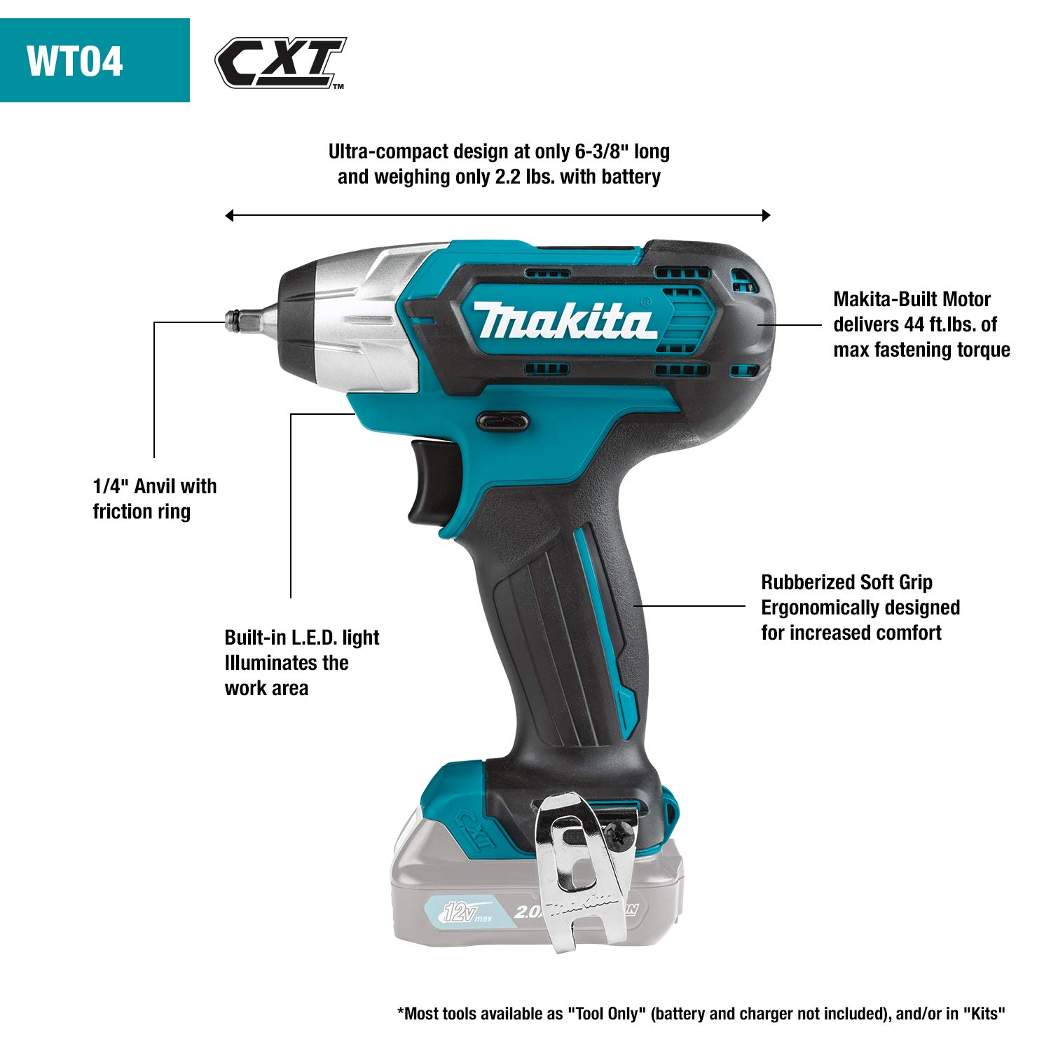 Makita WT04Z 12V Max CXT 1/4" Impact Wrench, Tool Only