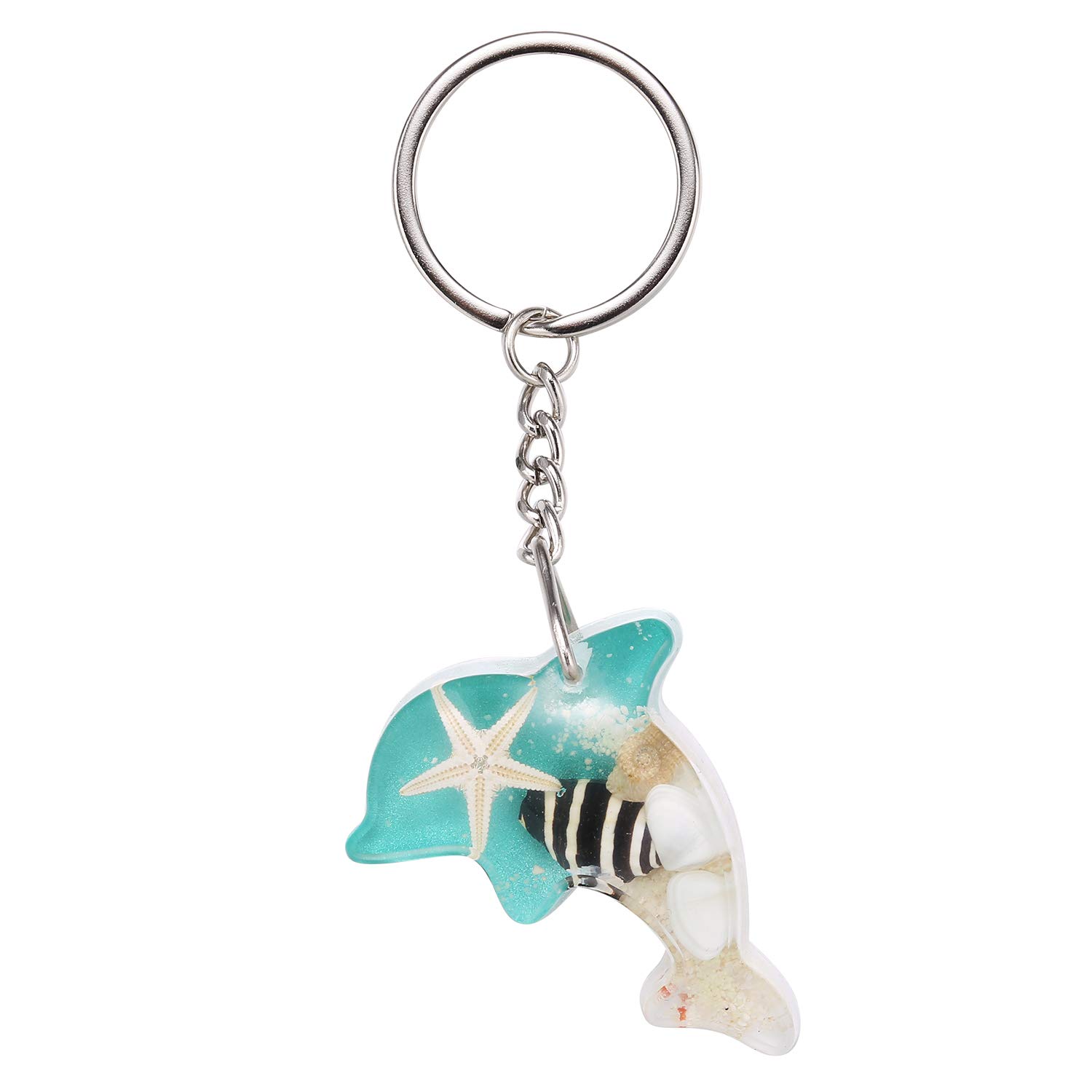 FM FM42 Turquoise Glow in the Dark Starfish Seashell Dolphin Key Ring Keychain