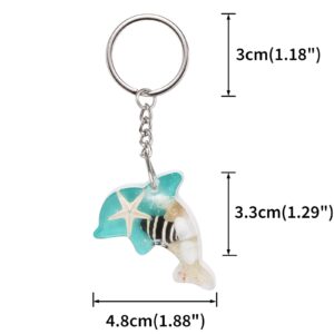 FM FM42 Turquoise Glow in the Dark Starfish Seashell Dolphin Key Ring Keychain