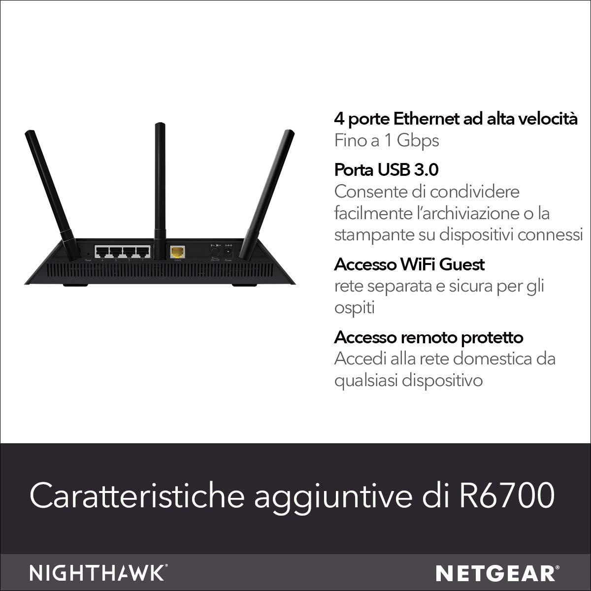 Netgear Nighthawk R6700 Smart AC1750 WiFi Router (WiFi Speed up to 1750 Mbps, 4X GB Ethernet and USB 3.0 Port, with Armor Cyber Protection and Circle Child Protection App)