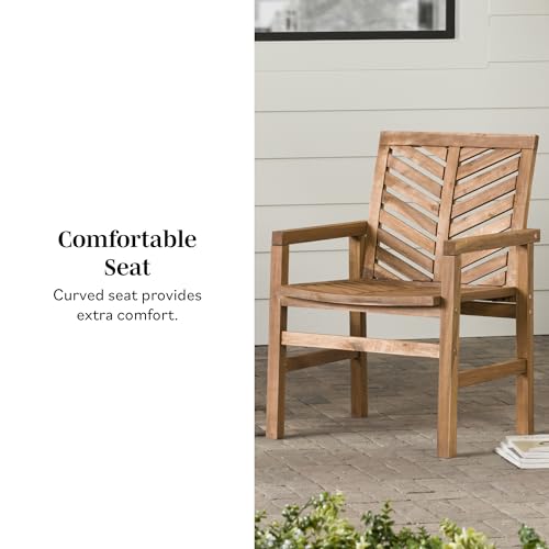 Walker Edison 2 Piece Outdoor Patio Chevron Wood Chair Set All Weather Backyard Conversation Garden Poolside Balcony, Set of 2, Dark Brown