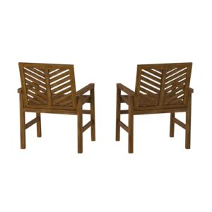 Walker Edison 2 Piece Outdoor Patio Chevron Wood Chair Set All Weather Backyard Conversation Garden Poolside Balcony, Set of 2, Dark Brown