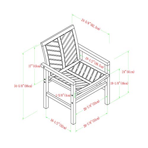 Walker Edison 2 Piece Outdoor Patio Chevron Wood Chair Set All Weather Backyard Conversation Garden Poolside Balcony, Set of 2, Dark Brown