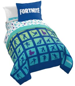 jay franco fortnite boogie bomb 7 piece full bed set - includes reversible comforter & sheet set - super soft fade resistant microfiber bedding (official fortnite product)