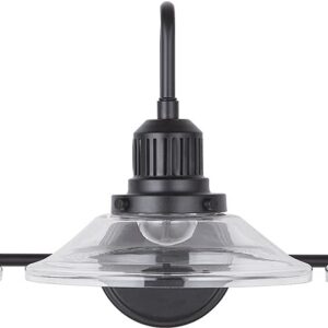 Austin Allen 9D318A Roan Urban/Industrial Clear Glass Wide Cone Bath Vanity Wall Mount Light Fixture, 3-Light 300 Total Watts, 11" H x 30" W, Matte Black