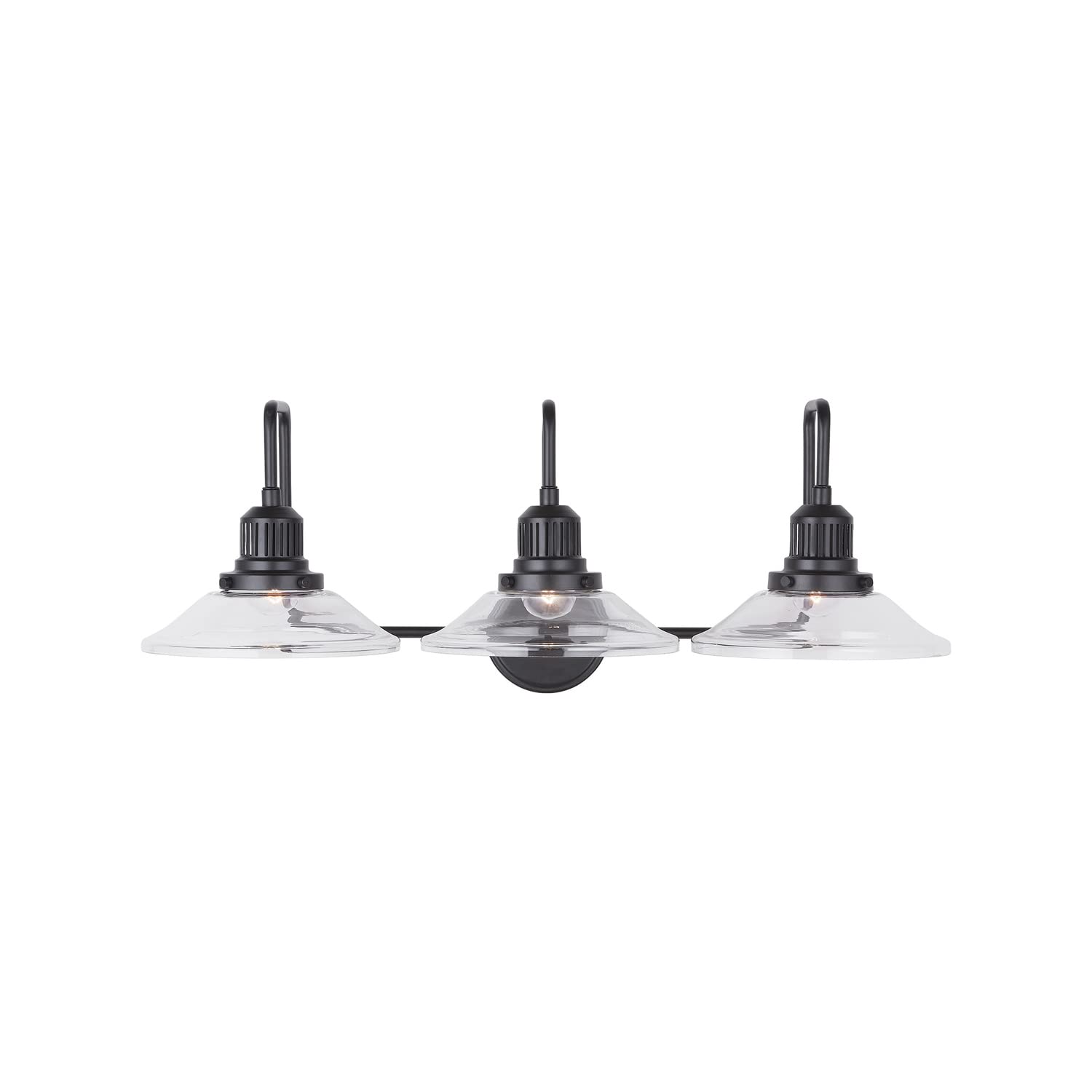 Austin Allen 9D318A Roan Urban/Industrial Clear Glass Wide Cone Bath Vanity Wall Mount Light Fixture, 3-Light 300 Total Watts, 11" H x 30" W, Matte Black