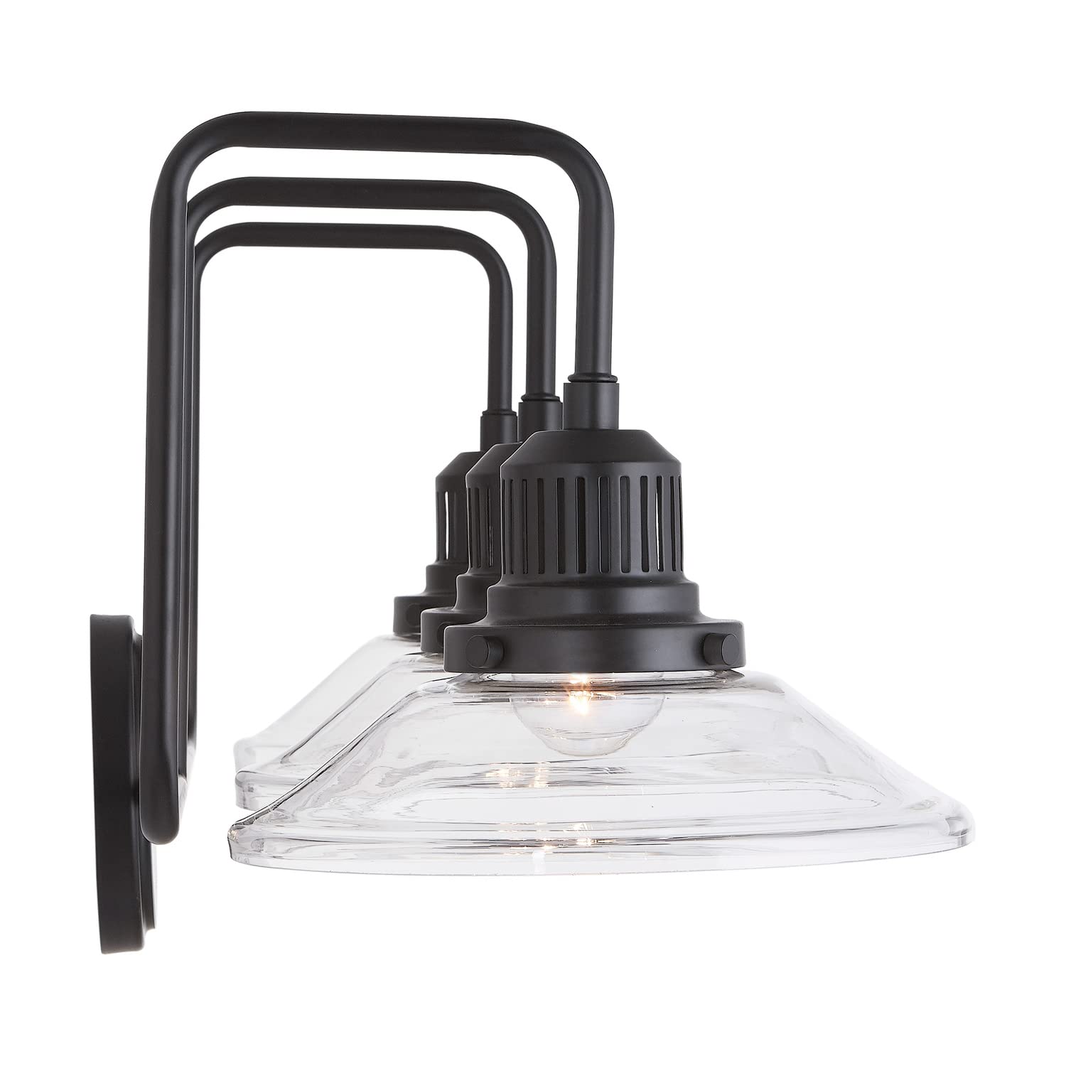 Austin Allen 9D318A Roan Urban/Industrial Clear Glass Wide Cone Bath Vanity Wall Mount Light Fixture, 3-Light 300 Total Watts, 11" H x 30" W, Matte Black