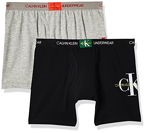 Calvin Klein Little Boy's Kids Modern Cotton Assorted Boxer Briefs Underwear, Multipack, 2 Pack - Heather Grey, Black, 16-18