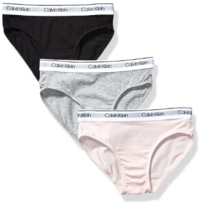 calvin klein girls' little modern cotton bikini panty, 3-pack, 3 pack-black, crystal pink, heather grey, x-large