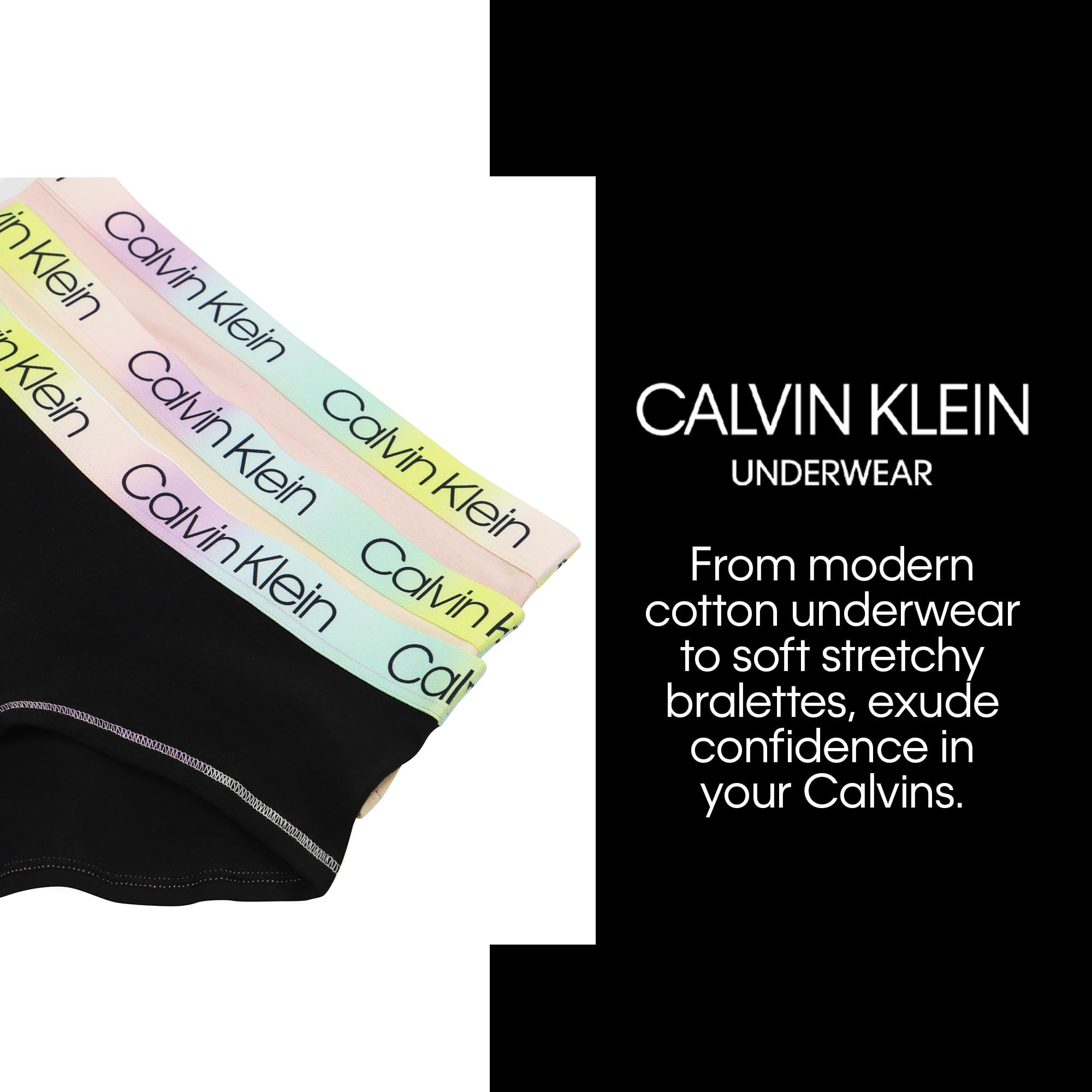 Calvin Klein Girls' Little Modern Cotton Bikini Panty, 3-pack, 3 Pack-Black, Crystal Pink, Heather Grey, X-Large