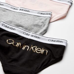 Calvin Klein Girls' Little Modern Cotton Bikini Panty, 3-pack, 3 Pack-Black, Crystal Pink, Heather Grey, X-Large