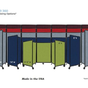 Versare Room Divider 360 Portable Wall Partition | Folding Panels | Large Freestanding Divider | Locking Wheels | Temporary Room Separator