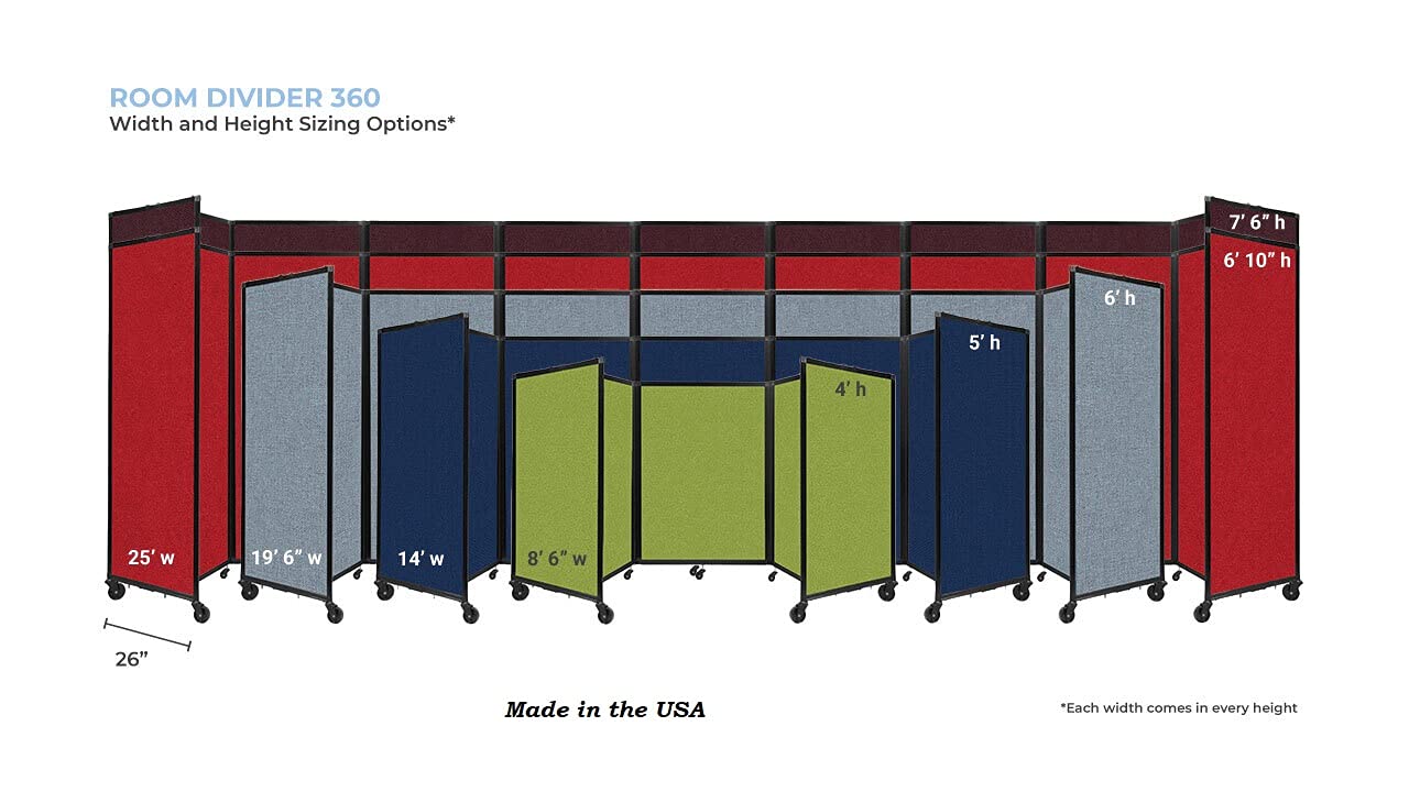 Versare Room Divider 360 Portable Wall Partition | Folding Panels | Large Freestanding Divider | Locking Wheels | Temporary Room Separator