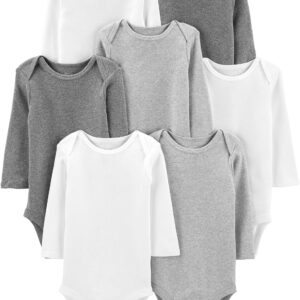 Simple Joys by Carter's Unisex Babies' Long-Sleeve Bodysuit, Pack of 7, White/Light Grey Heather/Medium Grey Heather, 12 Months