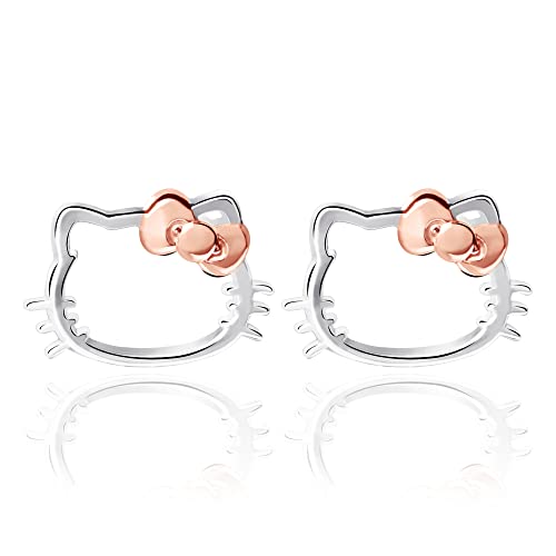 Sanrio Hello Kitty Womens Stud Earrings - Sterling Silver Hello Kitty Earrings with Silhouette Design Officially Licensed