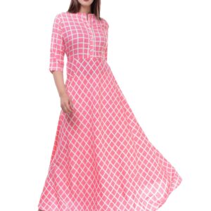 Ramkudi Indian Women's Checks Cotton Kurti Top (Baby Pink)