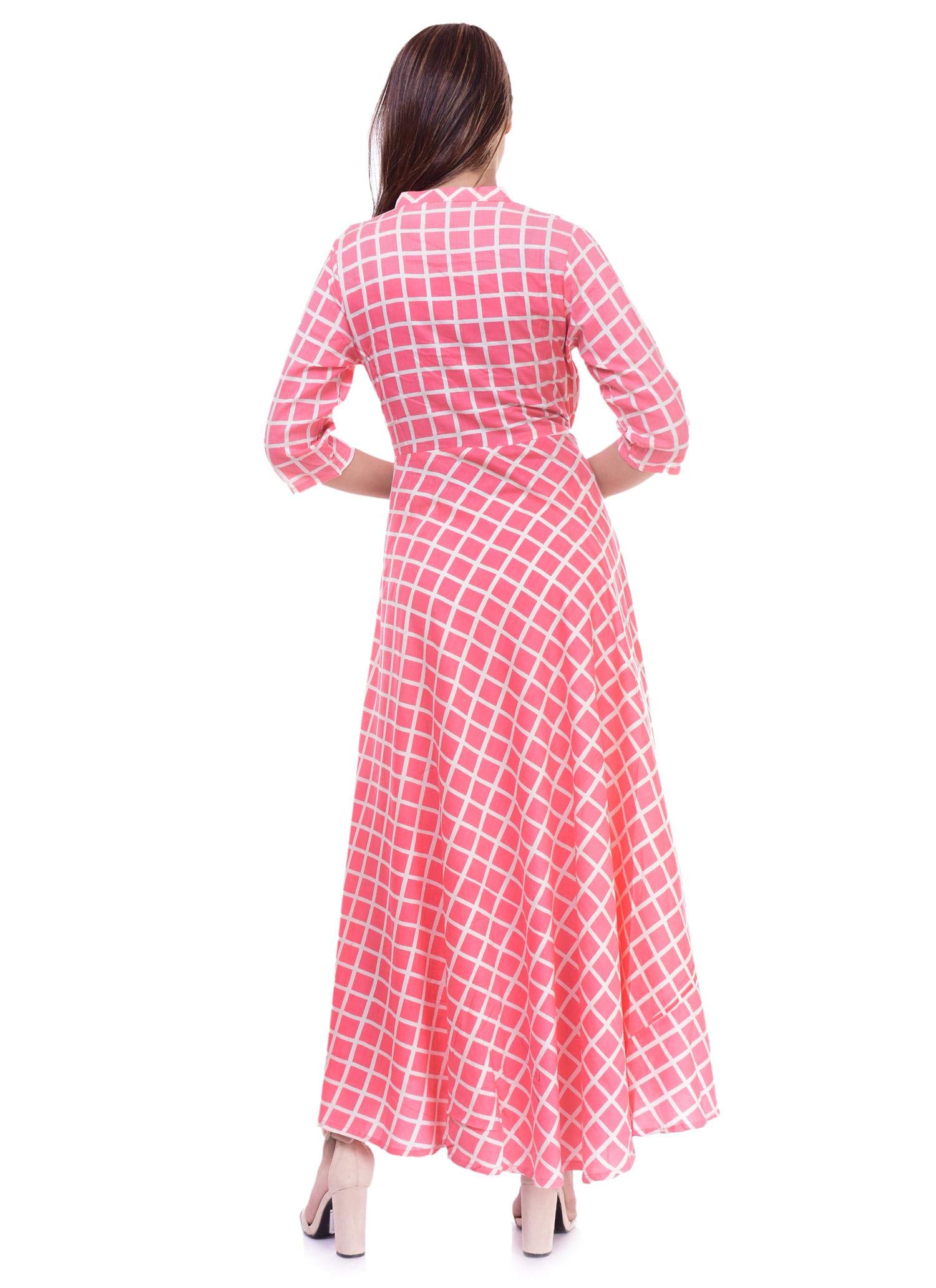 Ramkudi Indian Women's Checks Cotton Kurti Top (Baby Pink)