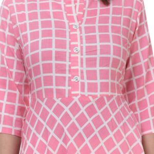 Ramkudi Indian Women's Checks Cotton Kurti Top (Baby Pink)