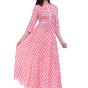 Ramkudi Indian Women's Checks Cotton Kurti Top (Baby Pink)