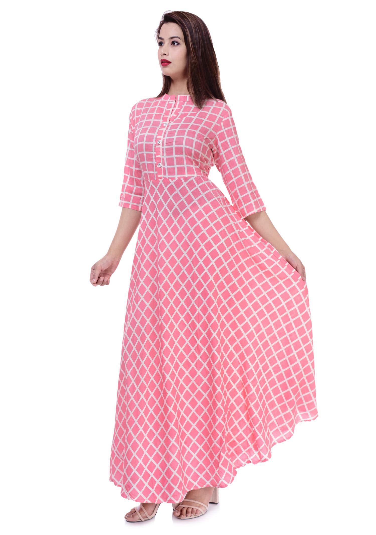 Ramkudi Indian Women's Checks Cotton Kurti Top (Baby Pink)