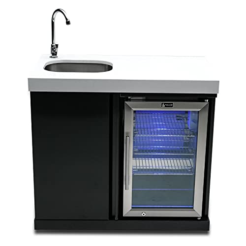 Mont Alpi MASF-BSS Black Stainless Steel Modular Beverage Center Fridge Cabinet 2.7 Cubic Feet Wine Cooler Outdoor Rated Lockable Refrigerator with Blue LED Lighting