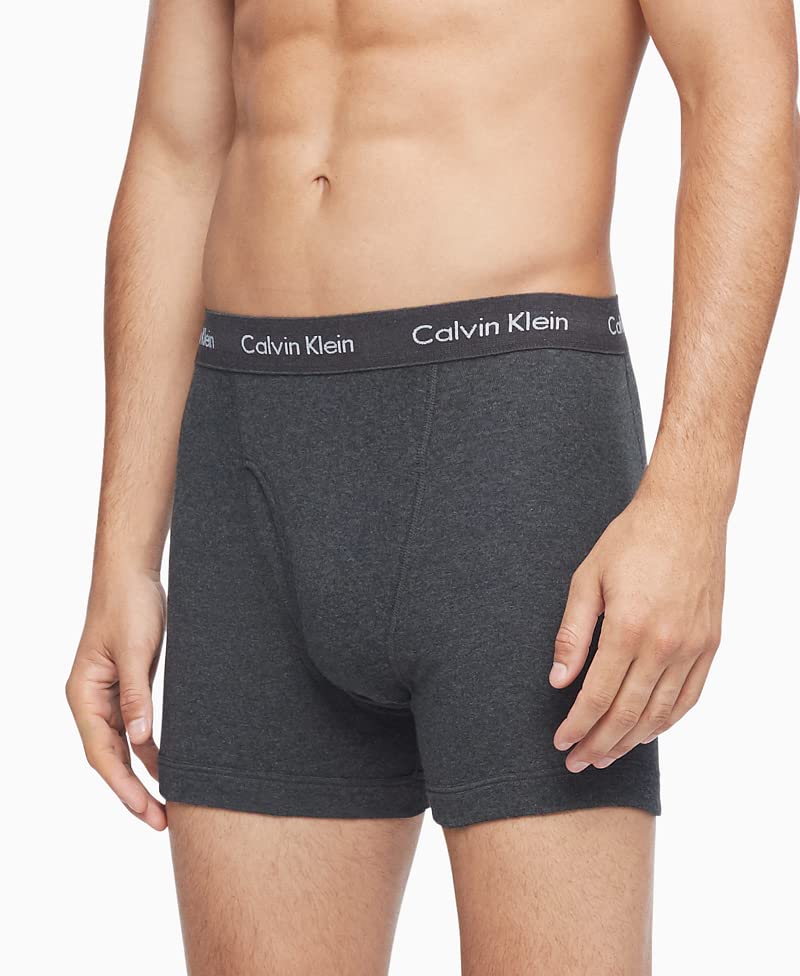 Calvin Klein Men's Cotton Classics 5-Pack Boxer Brief, 2 Blue Shadow/ 2 Charcoal Heather/ 1 Black, Large