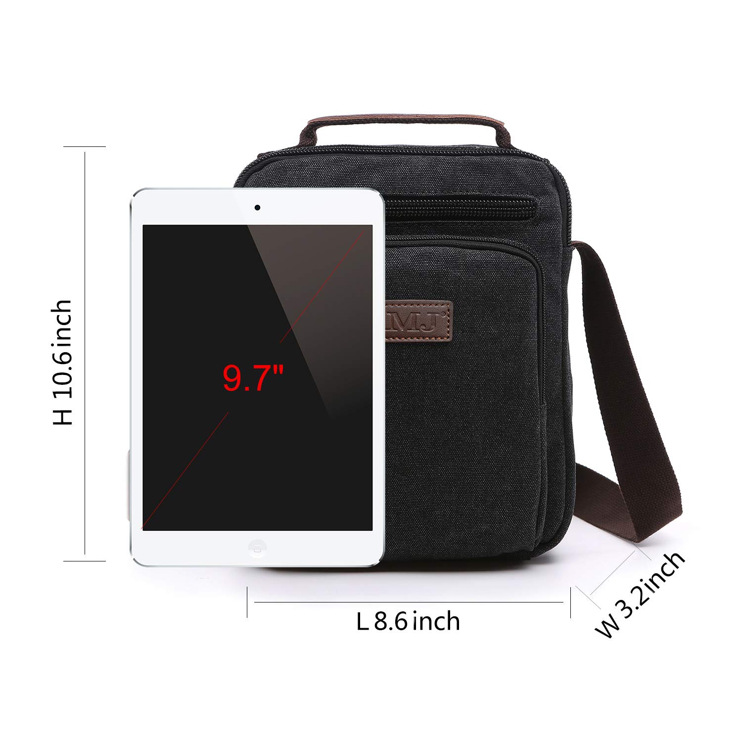 AMJ Small Canvas Messenger Bag, Crossbody Shoulder Bags Vertical Satchel Purse for Travel Work Business Men Women, Black